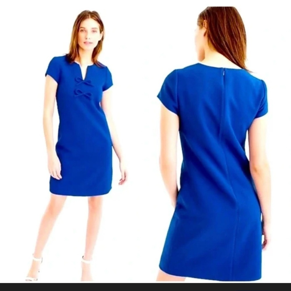 J. Crew Cobalt Blue Cap-Sleeve Shift Dress with Front Bows